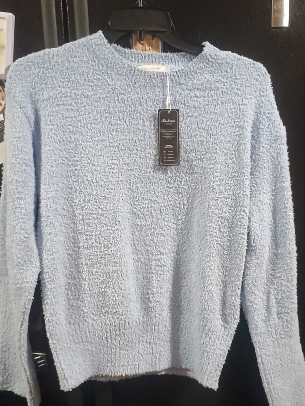 Soft Light Blue Plush Crewneck Sweater - Unbranded